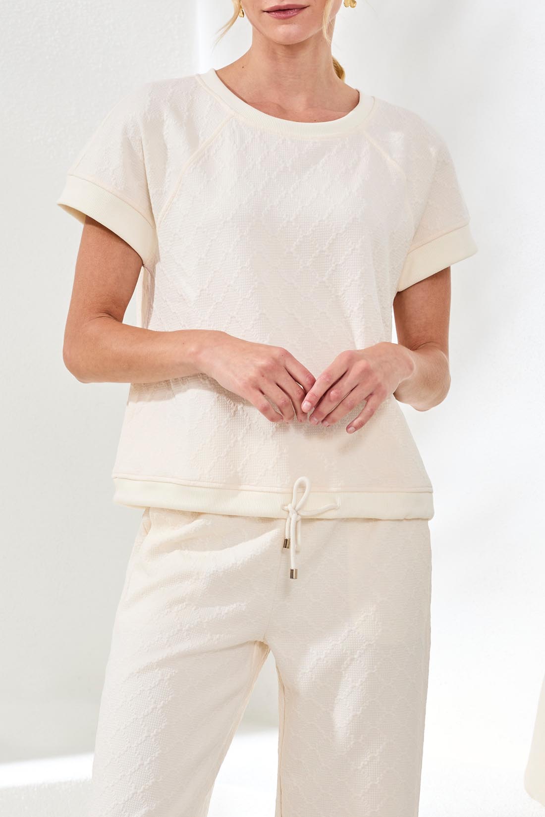 TRIBAL CREW NECK TOP WITH DRAWCORD - CANVAS