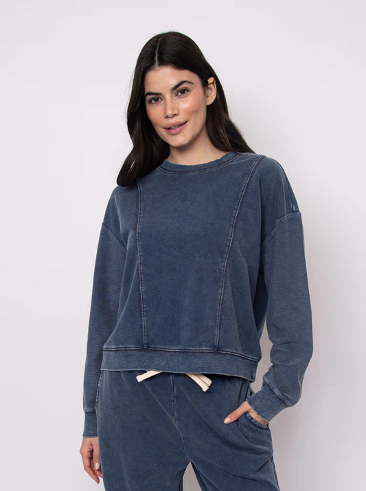 RD STYLE KACEY FRENCH TERRY PULLOVER - DENIM BLUE - Vi-Leen's Fashions