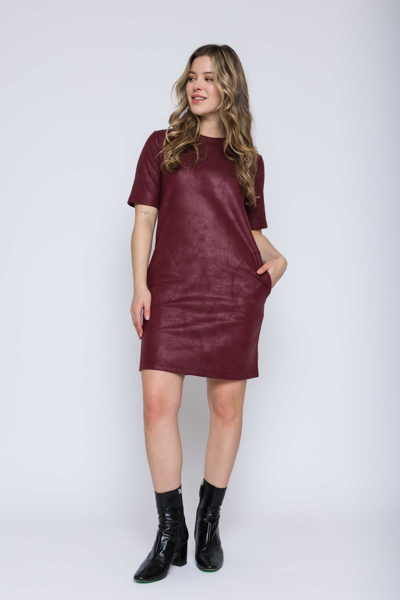 ORB ERIN FAUX LEATHER DRESS - WINE