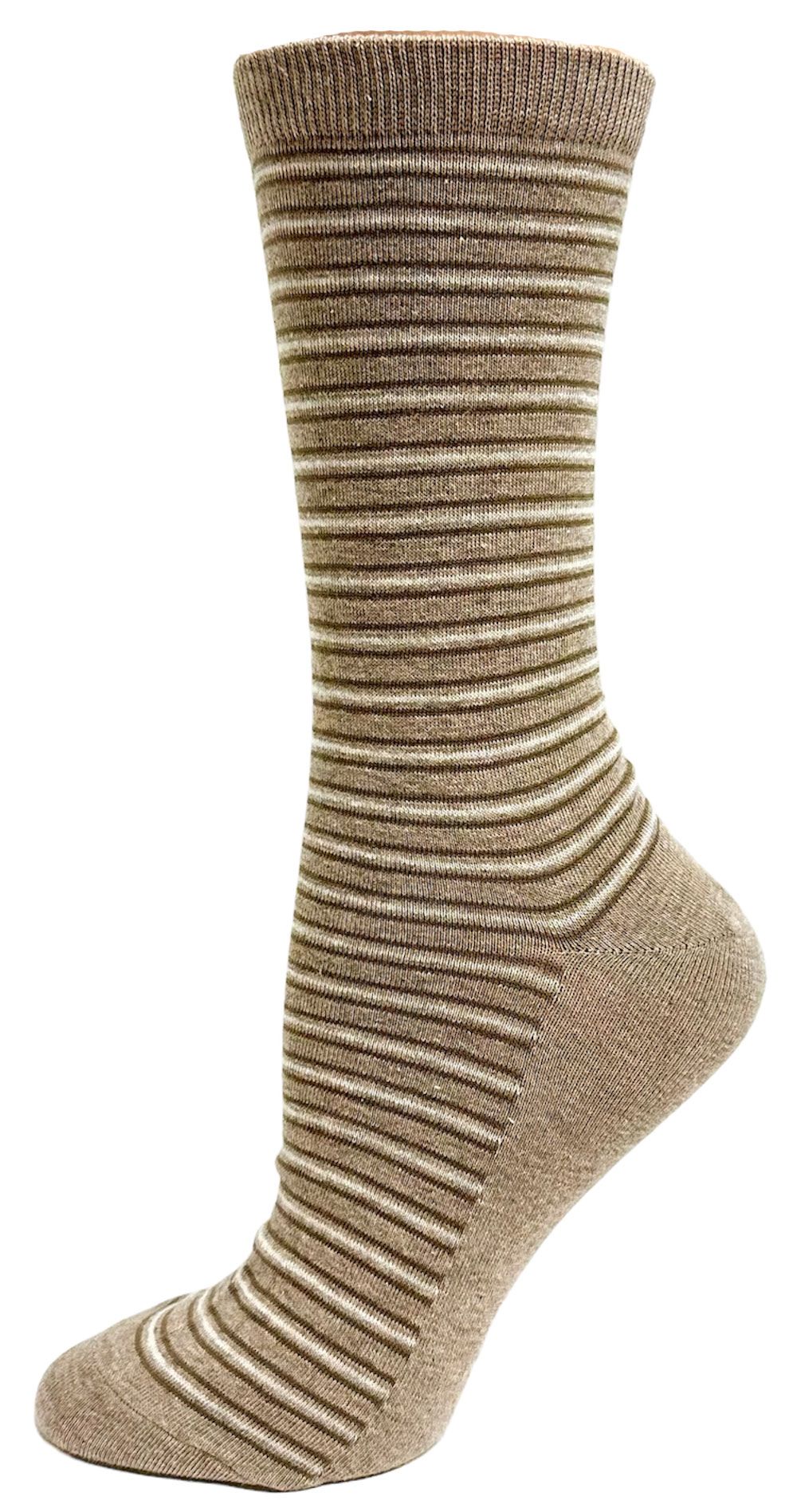 LADIES COTTON STRIPE SOCK - TAUPE