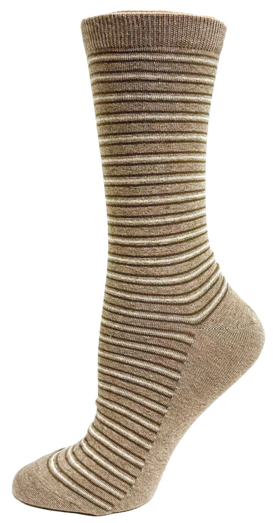 LADIES COTTON STRIPE SOCK - TAUPE