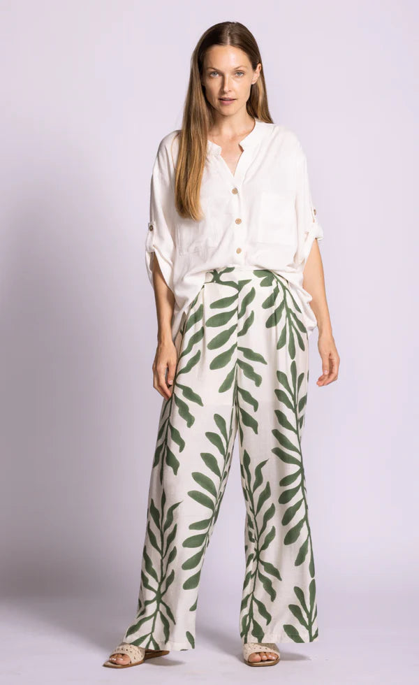 PINK MARTINI RIVERSIDE PANT - CREAM/GREEN - Vi-Leen's Fashions