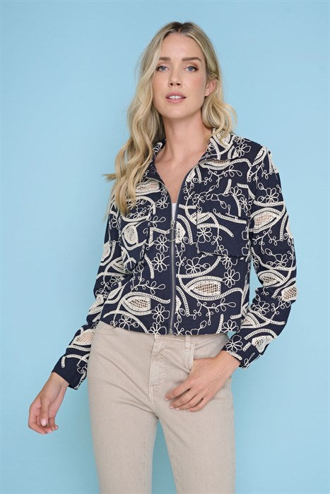 PICADILLY ZIP FRONT CROPPED JACKET - NAVY/OFF WHITE - Vi-Leen's Fashions