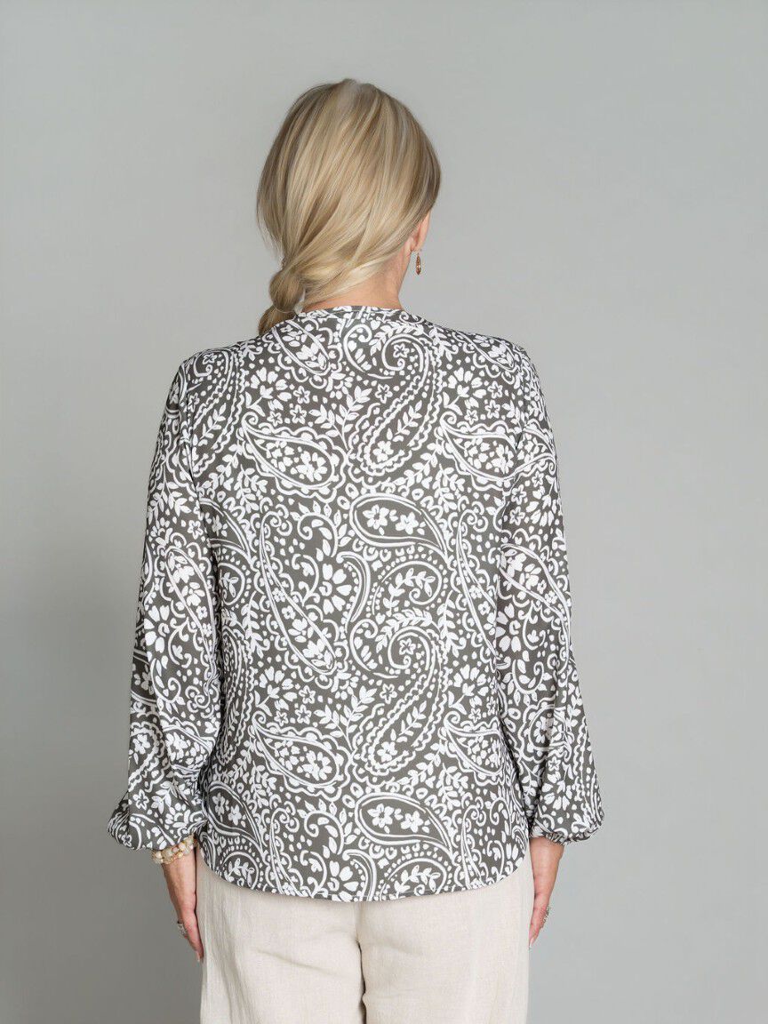DEVIA PRINT PEASANT TOP - OLIVE