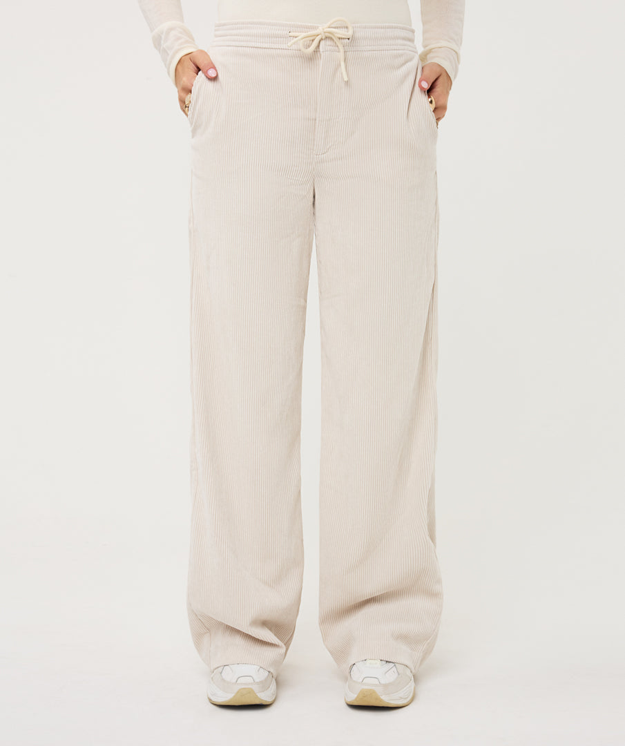 ESQUALO RIB CORD TROUSER - VANILLA - Vi-Leen's Fashions