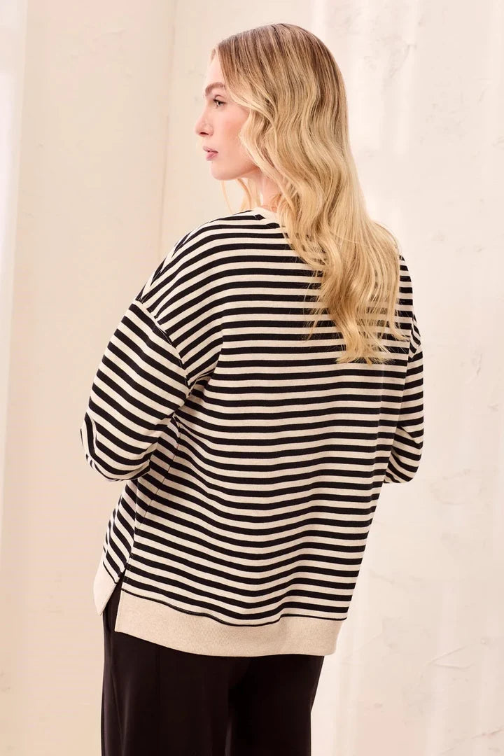TRIBAL CREW NECK SWEATSHIRT - BLACK/CREAM - Vi-Leen's Fashions