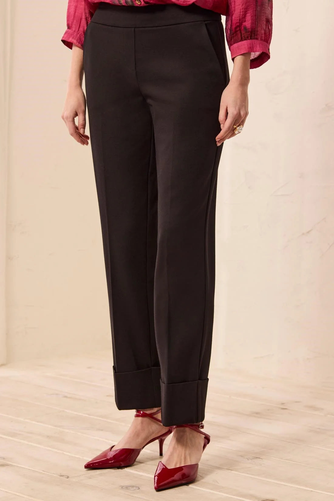 TRIBAL FLATTEN IT PULL ON ANKLE PANT WITH CUFF - BLACK