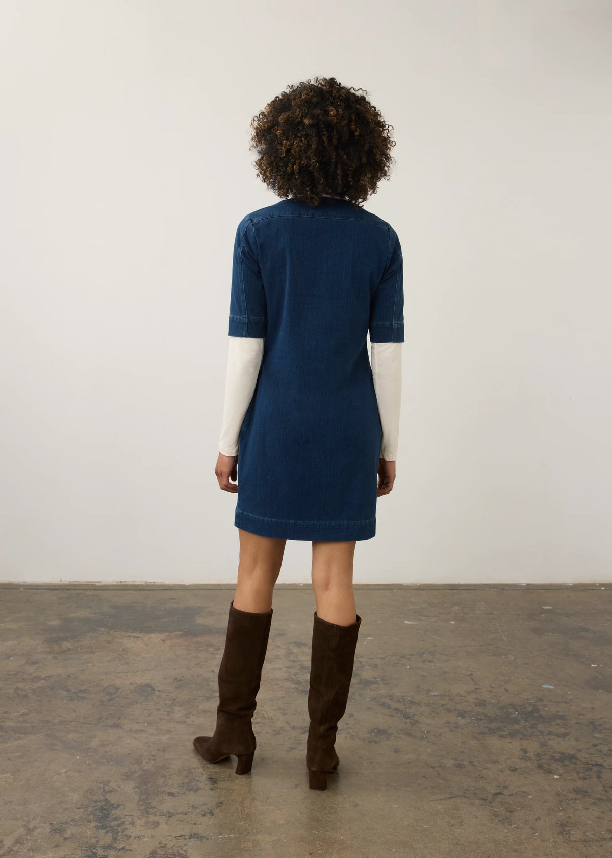 FDJ ELBOW SLEEVE SHIFT DRESS - DARK RINSE