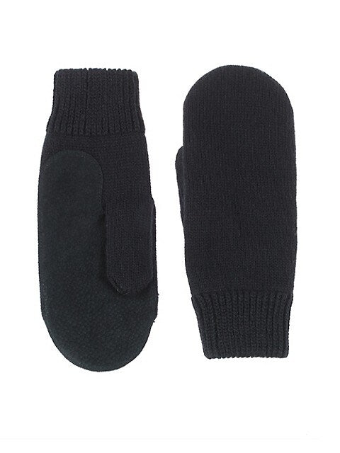 ISOTONER KNIT MITTEN WITH SUEDE PALM - BLACK