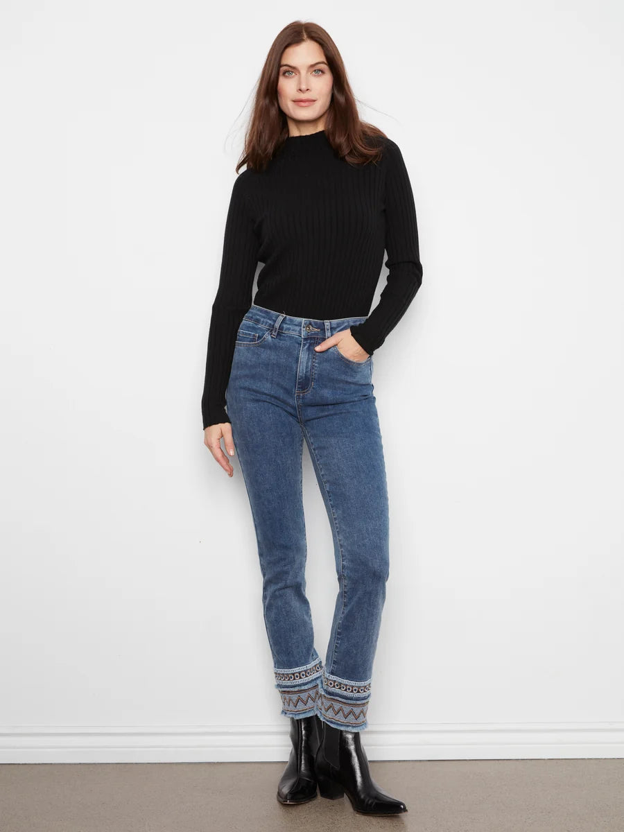 CHARLIE B SLIM LEG EMBROIDERED HEM JEAN