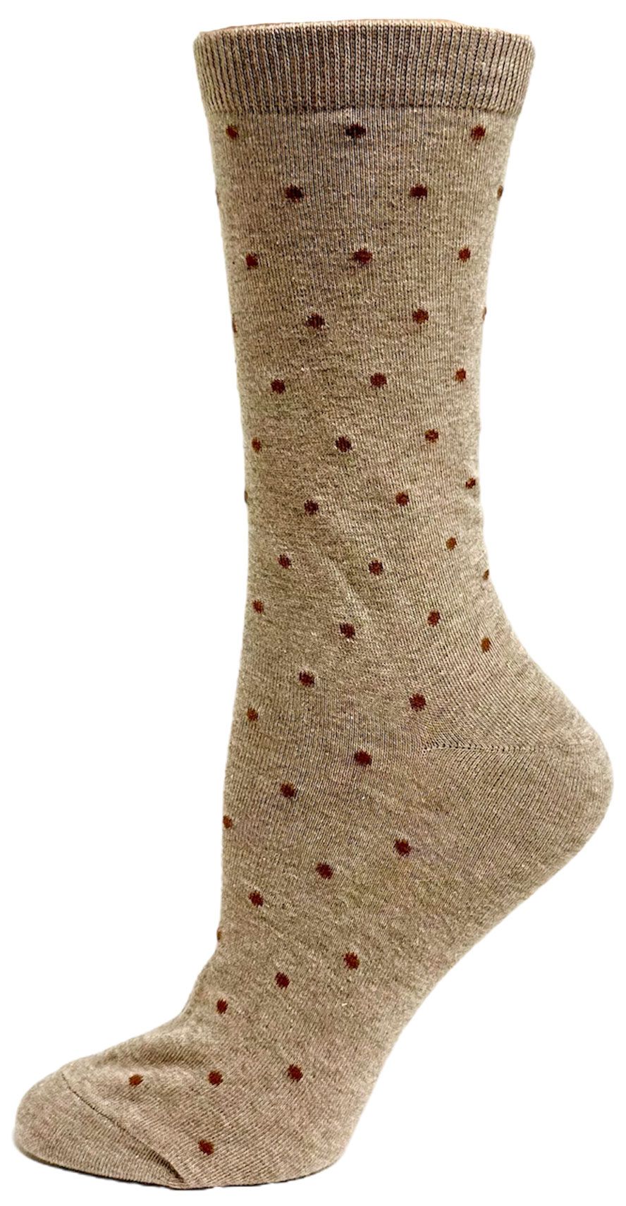 LADIES COTTON POLKA DOT SOCK - TAUPE