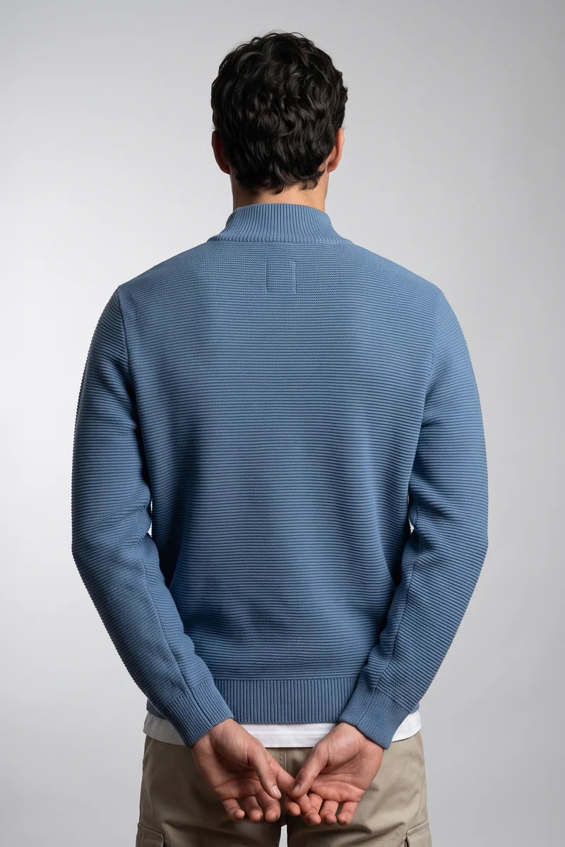 MEN'S POINT ZERO MOCK ZIP SWEATER WITH POLAR FEEL LINING - NAVAL MELANGE - Vi-Leen's Fashions