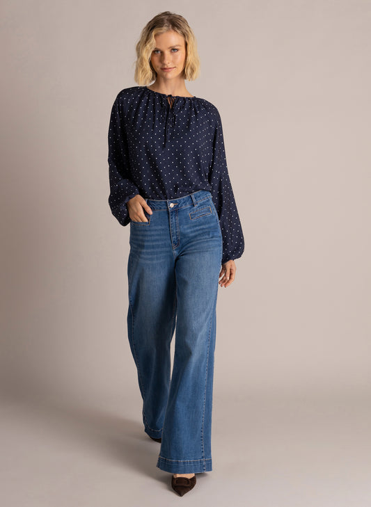 YEST SINKA WIDE LEG JEAN - DARK STONE WASH