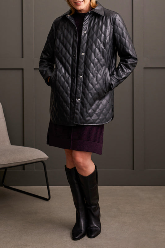 TRIBAL QUILTED SNAP FRONT PU JACKET - BLACK - Vi-Leen's Fashions