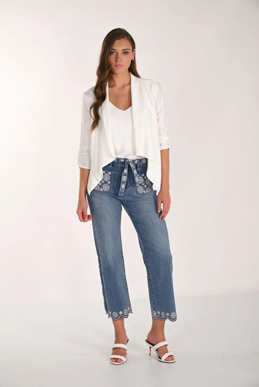 FRANK LYMAN EMBROIDERED BELTED DENIM CROP PANT - Vi-Leen's Fashions