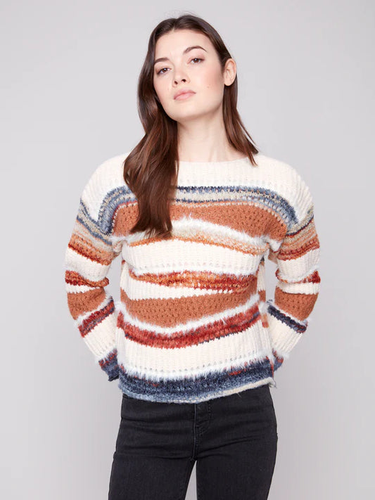 CHARLIE B PATCHWORK KNIT SWEATER