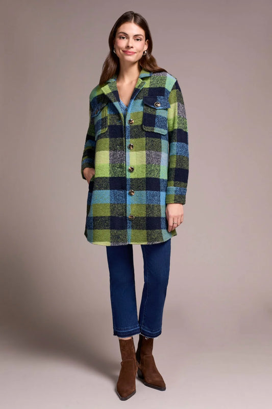 TRIBAL PLAID NOTCH COLLAR SHACKET - NIGHT FALL