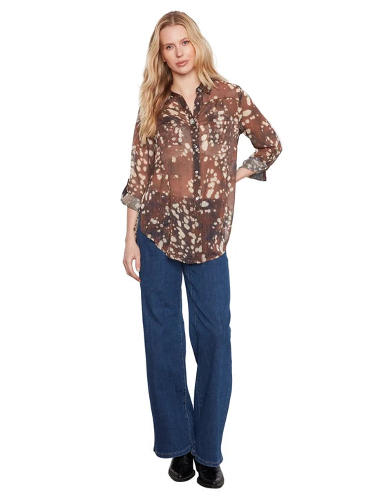 CHARLIE B LONG SLEEVE BUTTON UP BLOUSE - SPECKLE