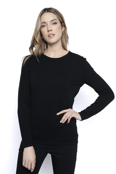 PICADILLY LONG SLEEVE CREW NECK TOP - BLACK