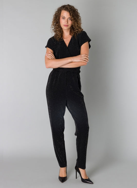 YEST PHILINE SHIMMERING LUREX JUMPSUIT - BLACK/SILVER - Vi-Leen's Fashions