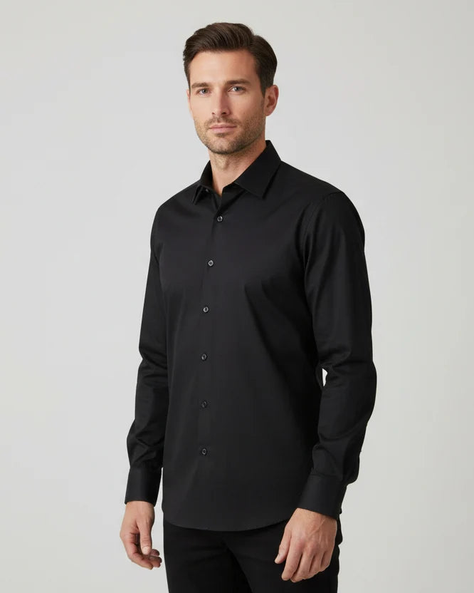 MEN'S POINT ZERO POLY/COTTON LUXURY SOLID SHIRT - BLACK - Vi-Leen's Fashions