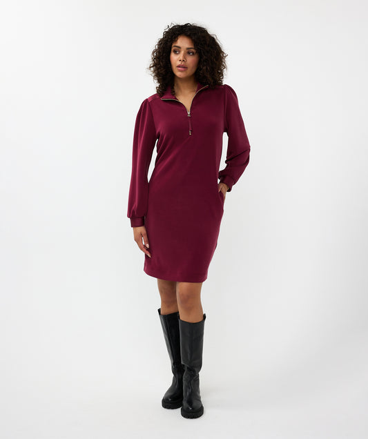 ESQUALO ZIP COLLAR MODAL DRESS - WINE - Vi-Leen's Fashions