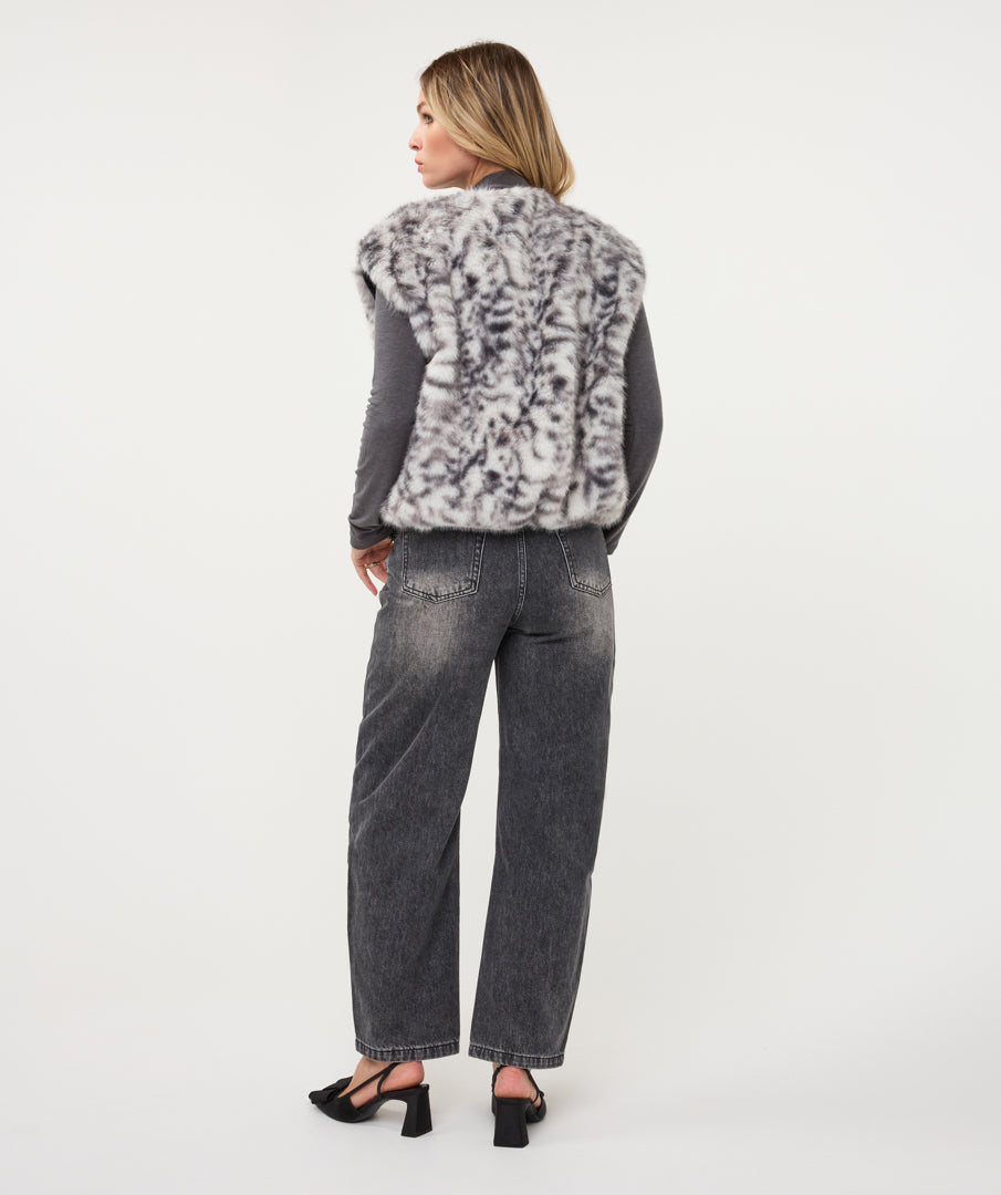 ESQUALO FAUX FUR VEST - LIGHT GREY - Vi-Leen's Fashions