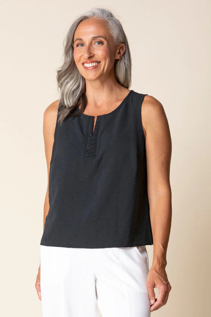 HABITAT CENTER SHIRRED TANK TOP - BLACK - Vi-Leen's Fashions