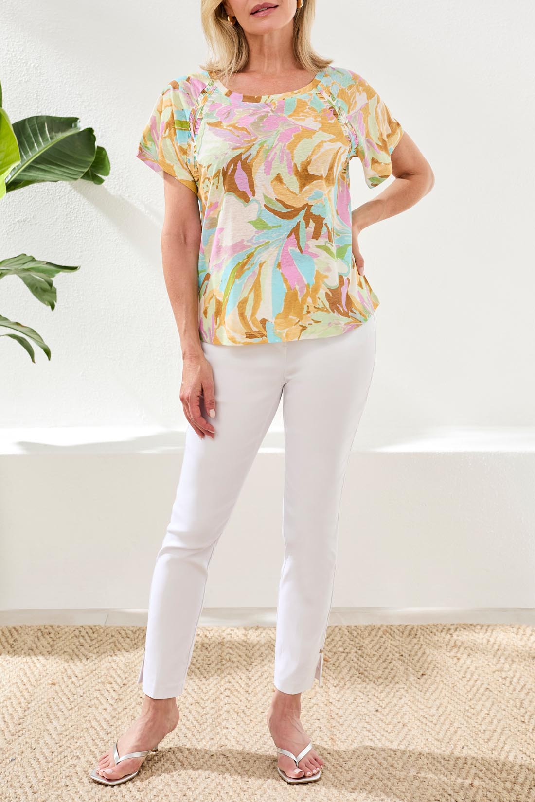 TRIBAL SCOOP NECK PRINT TOP - WISTERIA - Vi-Leen's Fashions