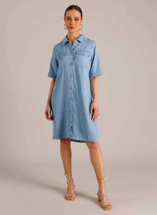 YEST MARCIA DRESS - LIGHT DENIM BLEACHED - Vi-Leen's Fashions