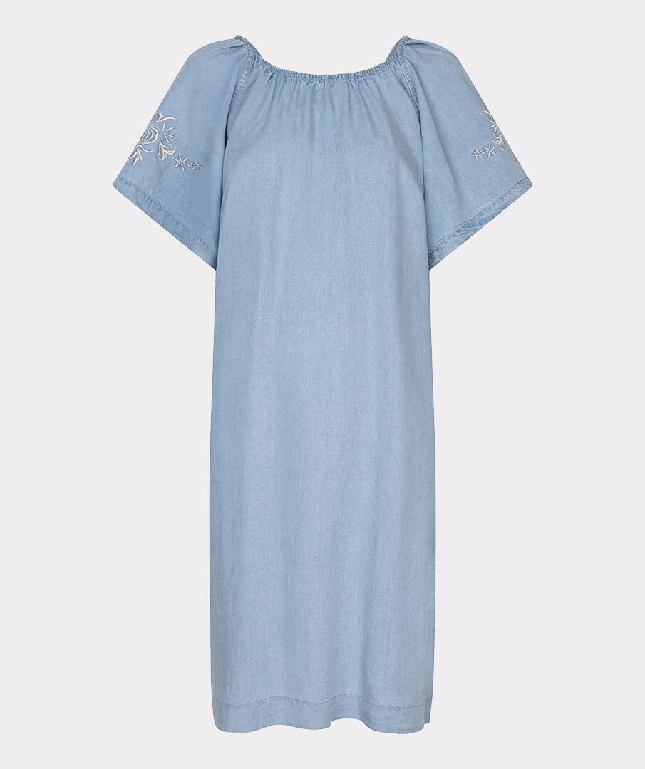 ESQUALO EMBROIDERED CHAMBRAY DRESS - LIGHT BLUE - Vi-Leen's Fashions