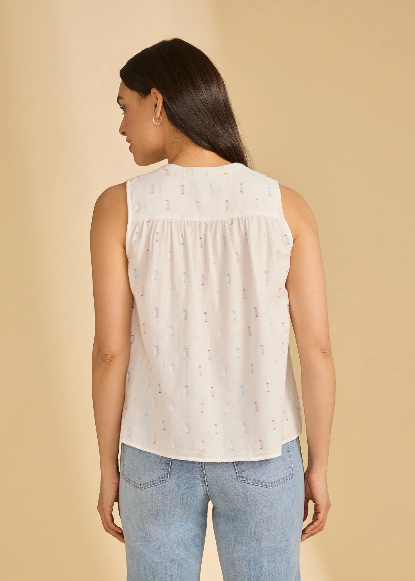 FDJ SLEEVELESS V-NECK TOP - WHITE - Vi-Leen's Fashions