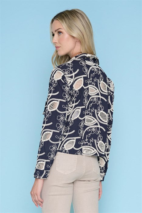 PICADILLY ZIP FRONT CROPPED JACKET - NAVY/OFF WHITE - Vi-Leen's Fashions