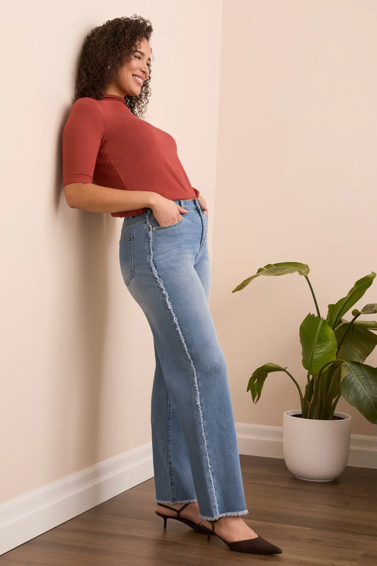 TRIBAL BROOKE FRAYED STRAIGHT LEG JEAN - BLUEKISS