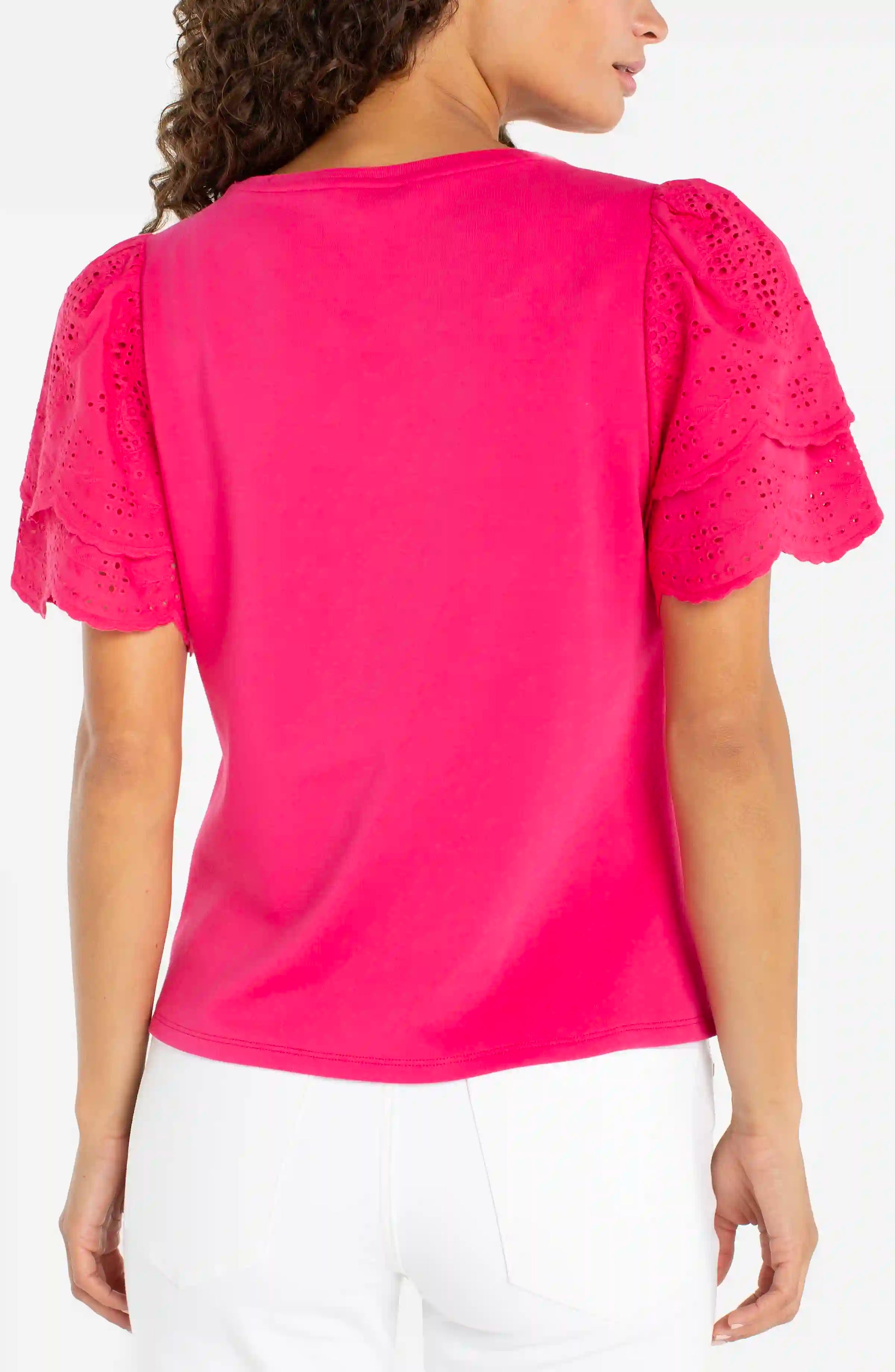 LIVERPOOL EYELET SLEEVE TOP - DIVA PINK - Vi-Leen's Fashions