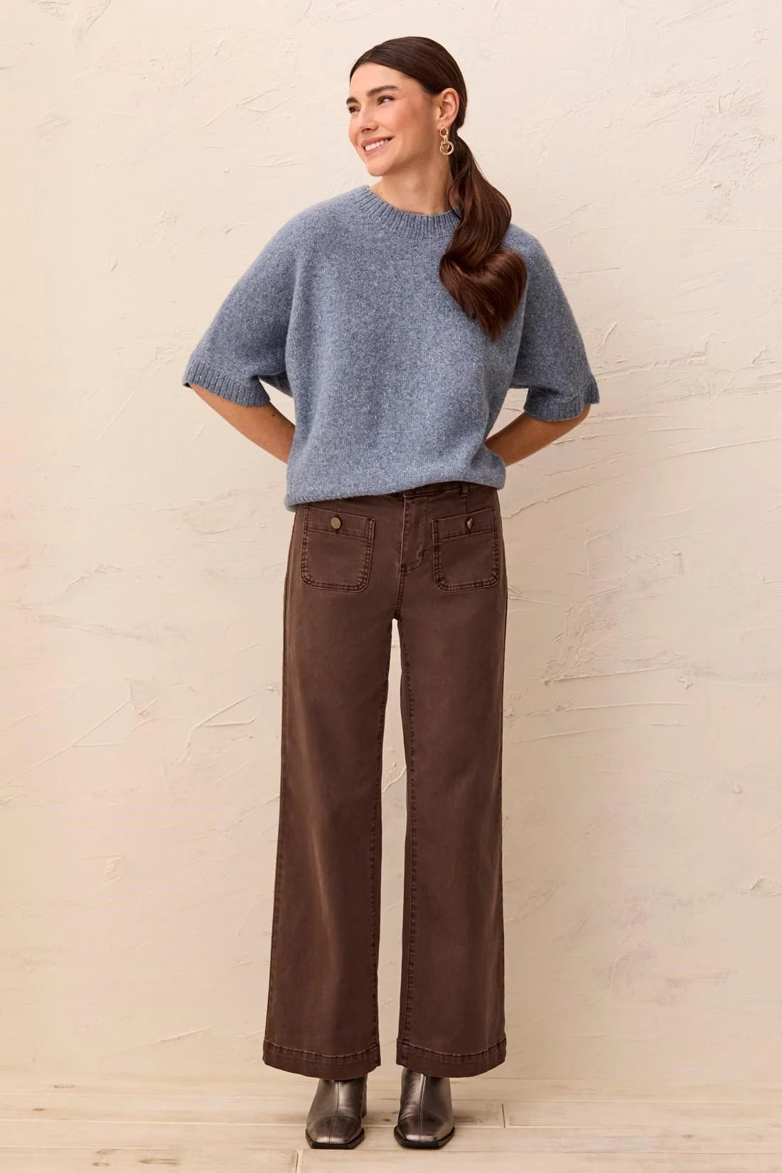 TRIBAL SOPHIA CURVY STRAIGHT PANT - SADDLE BROWN