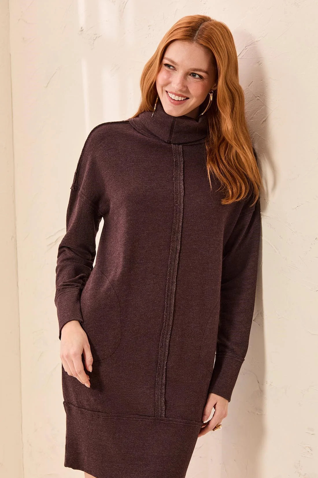 TRIBAL GARMENT DYE KNIT DRESS - SADDLE BROWN