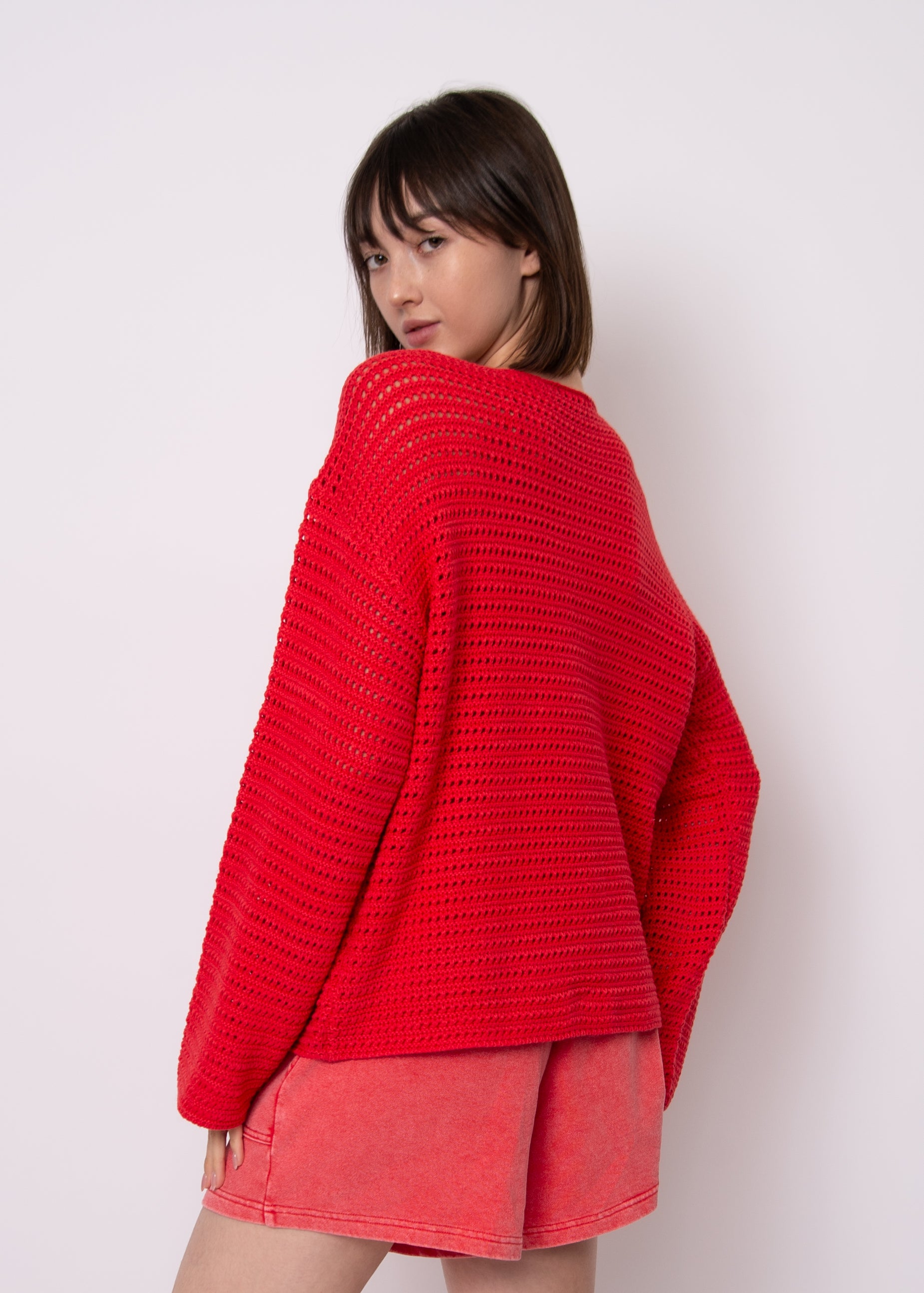 RD STYLE MOANA HENLEY KNIT SWEATER - CHERRY RED - Vi-Leen's Fashions