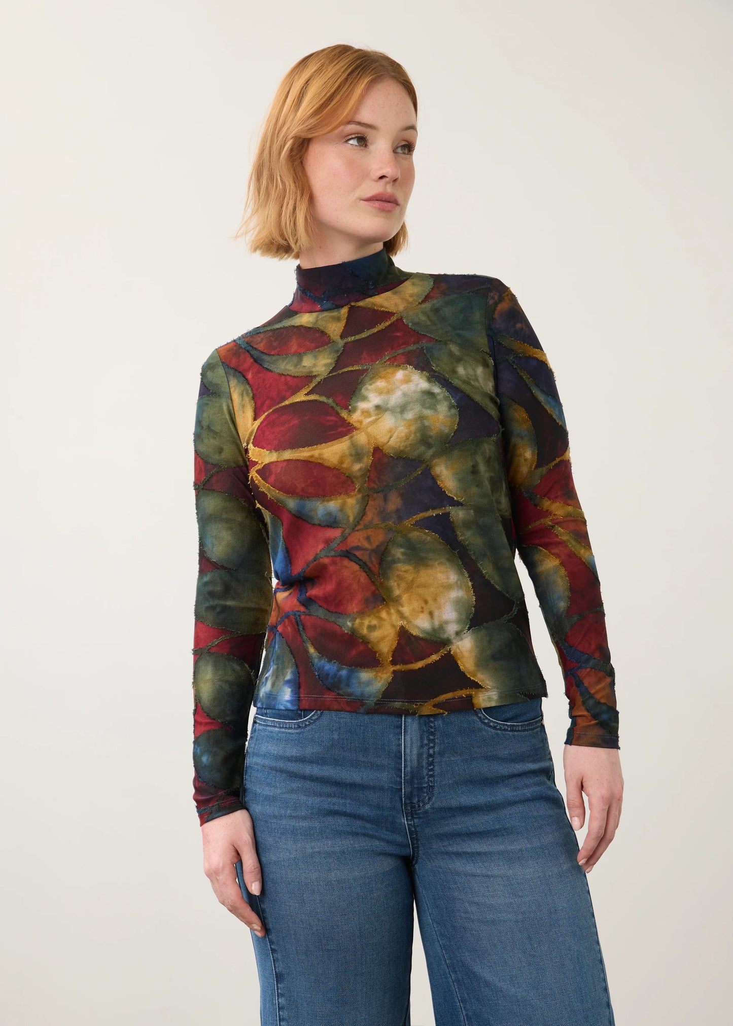 FDJ PRINTED MOCK NECK TOP - AUTUMNAL