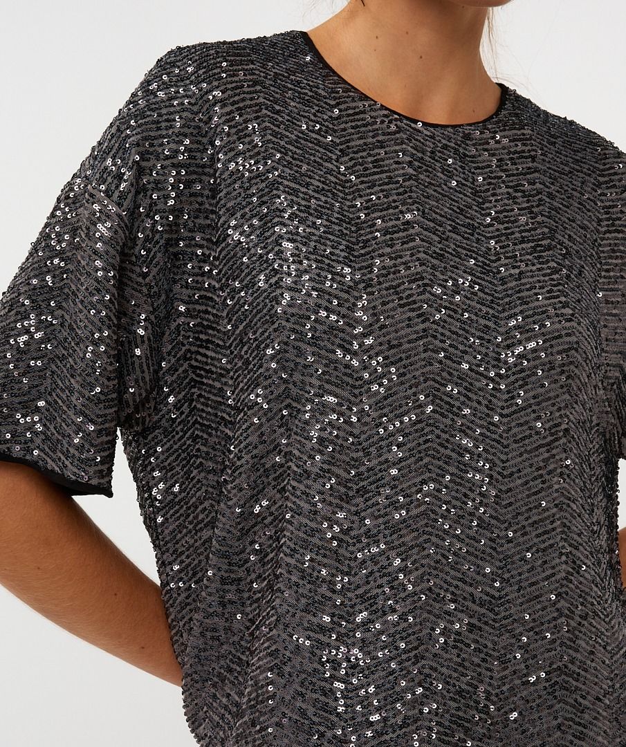 ESQUALO ALL OVER SEQUINS TOP - GREY
