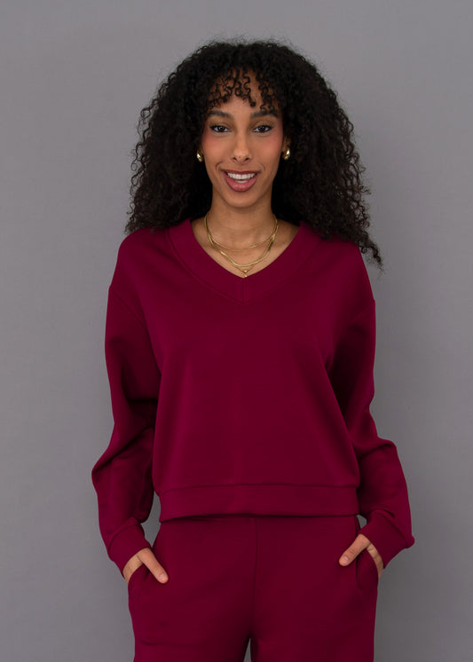 RD STYLE VY SOFT KNIT V-NECK PULLOVER - CRANBERRY - Vi-Leen's Fashions