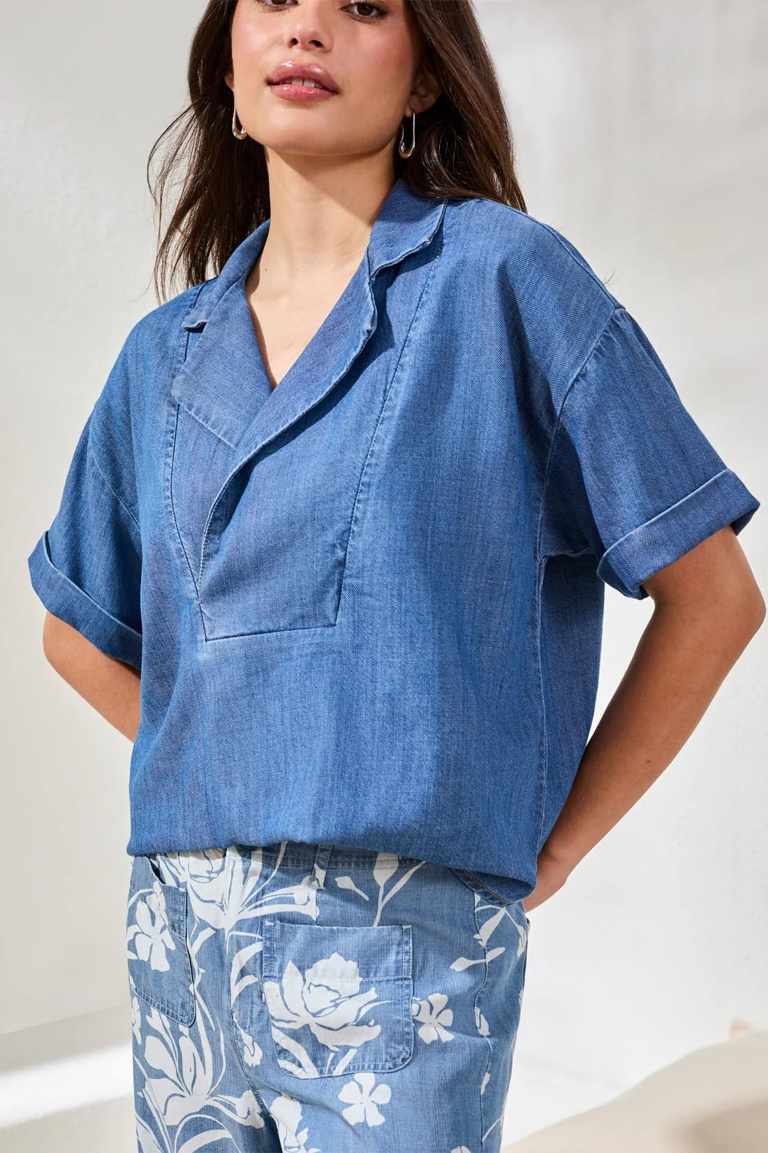 TRIBAL POPOVER DENIM SHIRT - FJORD BLUE