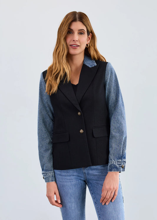 FDJ MIXED MEDIA BLAZER - BLACK/DENIM