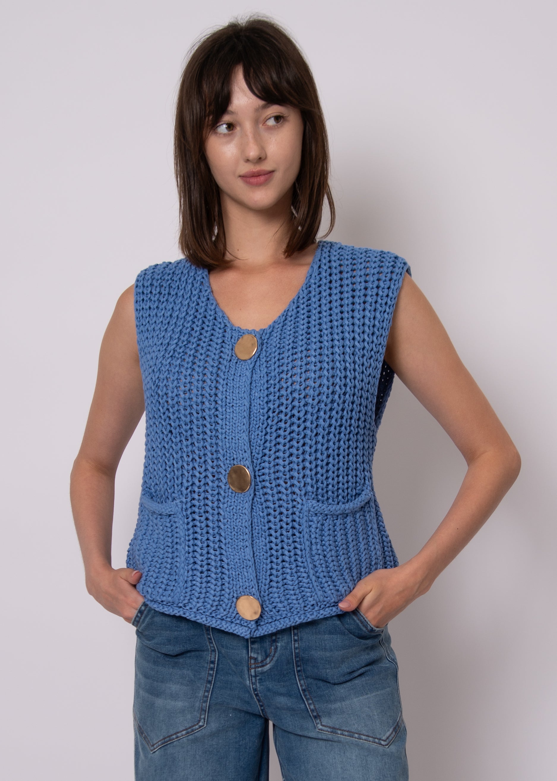 RD STYLE BENEDETTE VEST - CORNFLOWER BLUE - Vi-Leen's Fashions