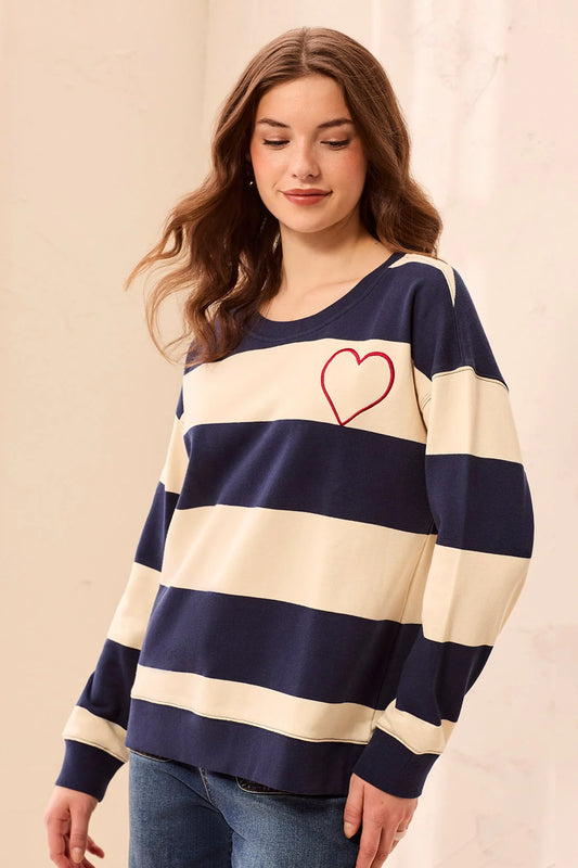 TRIBAL CREW NECK HEART SWEATSHIRT - JET BLUE