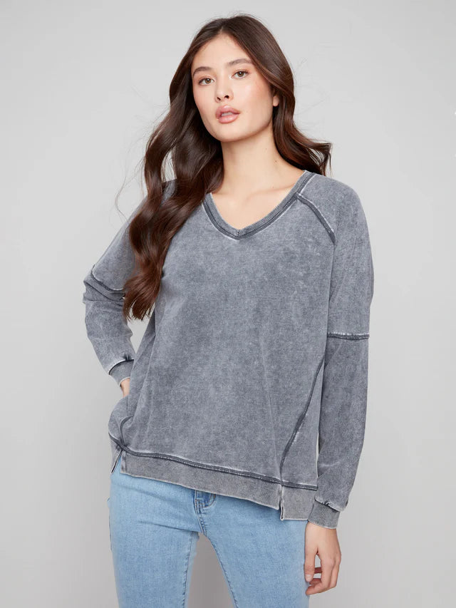 CHARLIE B COLD DYE FRENCH TERRY SWEATSHIRT - CHARCOAL
