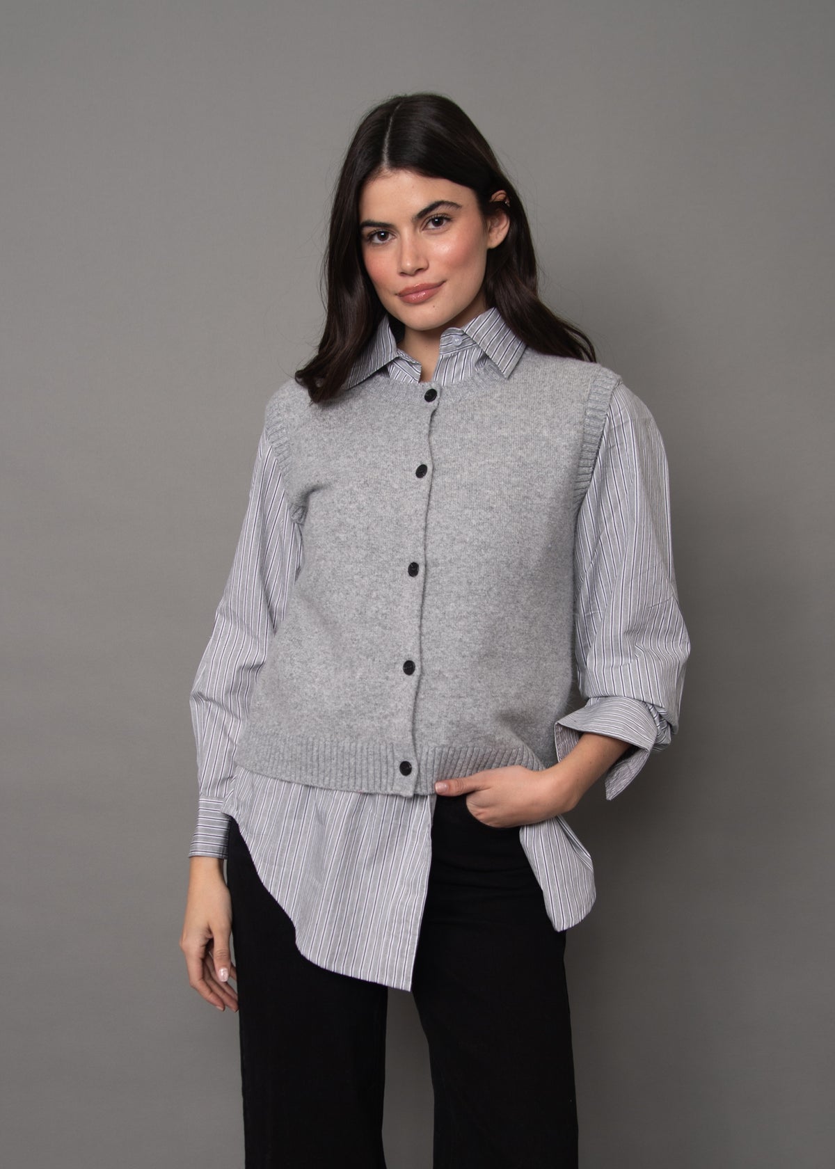 RD STYLE ORILLIA BUTTON FRONT VEST - FLINT GREY