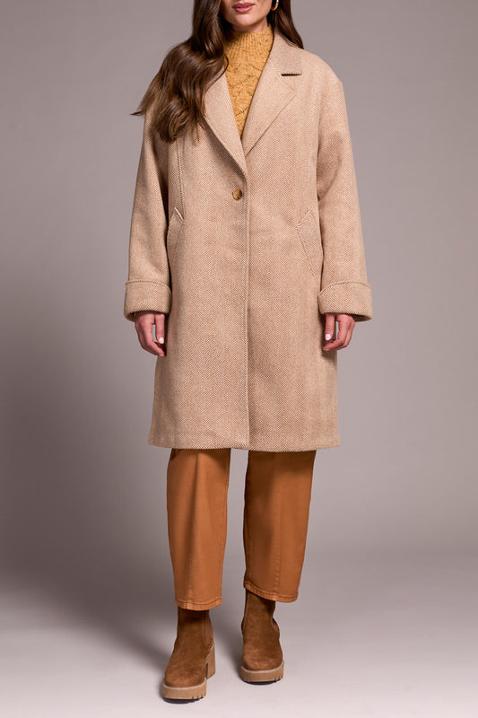TRIBAL BUTTON FRONT CAR COAT - BISCOTTI