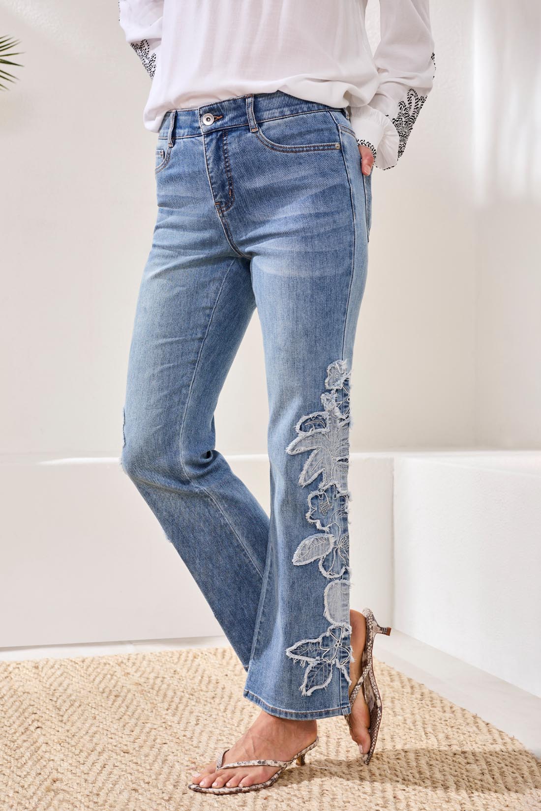 TRIBAL SOPHIA CURVY FLARE WITH DENIM APPLIQUE - Vi-Leen's Fashions