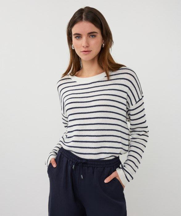 ESQUALO STRIPED SLUB SWEATER - OFF WHITE/NAVY - Vi-Leen's Fashions